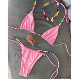 Women's Lace-Up Low Waist Tie Front Summer Beach Bikini Set