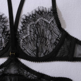 Women's Black Lash Lace See-Through Halter Neck Lingerie Set
