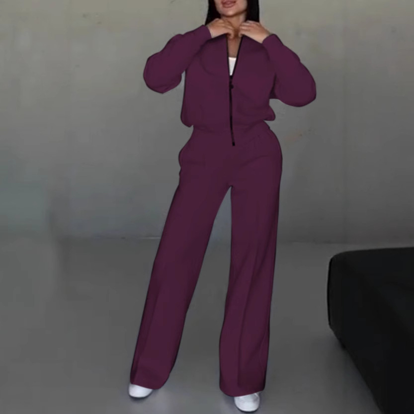 Women's Spring Autumn Trendy Casual Zipper Top Pants Set