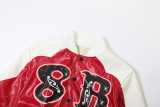 Women's Autumn Slim Fit Print Color Block Pu Leather Jacket