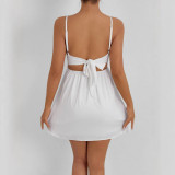Women's Deep V Lace-Up Low Back Strappy Dress