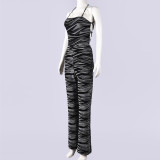 Women's Autumn Striped Low Back Patchwork Jumpsuit