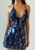 Women's Fashion Sexy Sequin Deep V Strappy Party Dress