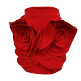 Women's Red High Waist Chic Floral Fashion Short Skirt