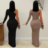 Women's Fashion Sexy Slash Shoulder One Sleeve Slim Fit Dress