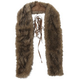 Women's Autumn Short Fur Halter Neck Low Back Tie Front Slim Waist Vest