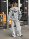 Women's Autumn Winter Zipper Hoodies Wide Leg Pants Set