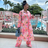 Women's Plus Size African Chic Loose Print Long Shirt Wide Leg Pants Set