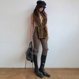 Women's Autumn Short Fur Halter Neck Low Back Tie Front Slim Waist Vest