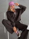Women's Autumn Winter Zipper Hoodies Wide Leg Pants Set