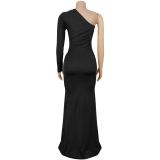 Women's Fashion Sexy Slash Shoulder One Sleeve Slim Fit Dress