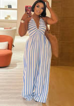Women's African Trendy Sexy Striped Halter Neck Strapless V-Neck Casual Jumpsuit Women's African Trendy Sexy Striped Halter Neck Strapless V-Neck Casual Jumpsuit