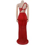 Women's Fashion Sexy Slash Shoulder See-Through Mesh Low Back Dress