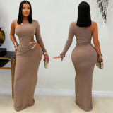 Women's Fashion Sexy Slash Shoulder One Sleeve Slim Fit Dress