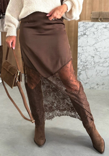 Women's Autumn Winter Sexy Lace Patchwork Bodycon Skirt