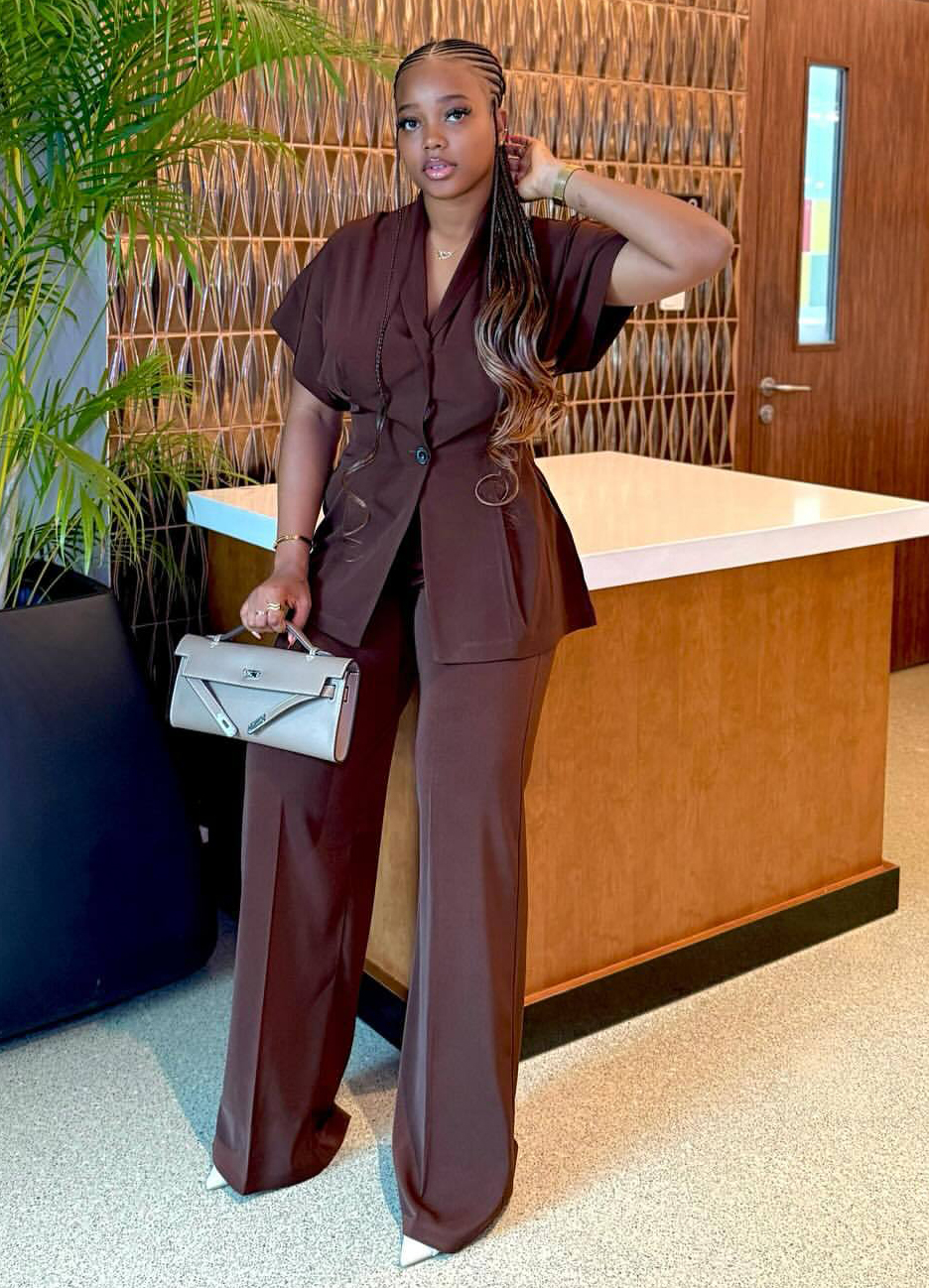 Women's African Fashion Chic Trendy V-Neck Shirt High Waist Pants Set