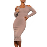 Women's Solid Color Halter Neck Round Neck Fashion Cut-Out Dress