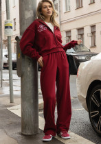 Women's Autumn Winter Casual Short Zipper Hoodies Pants Set