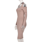 Women's Solid Color Halter Neck Round Neck Fashion Cut-Out Dress