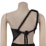 Women's Fashion Sexy Slash Shoulder See-Through Mesh Low Back Dress