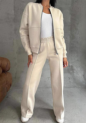 Women's Spring Autumn Trendy Casual Zipper Top Pants Set