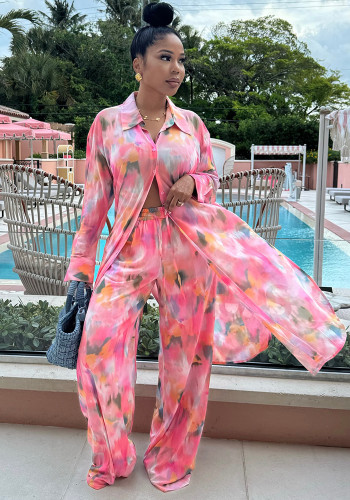 Women's Plus Size African Chic Loose Print Long Shirt Wide Leg Pants Set