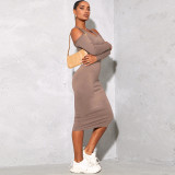 Women's Solid Color Halter Neck Round Neck Fashion Cut-Out Dress