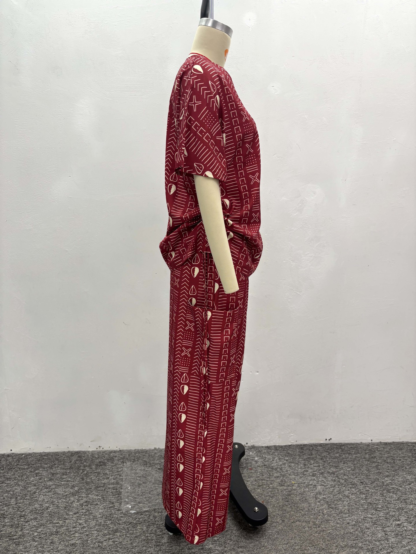 Women's African Chic Trendy Print Short Sleeve Drawstring Slim Fit Shirt Pants Set