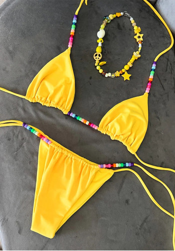 Women's Lace-Up Low Waist Tie Front Summer Beach Bikini Set