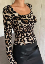 Women's Autumn Leopard Print Round Neck Slim Fit Long Sleeve T-Shirt Women's Autumn Leopard Print Round Neck Slim Fit Long Sleeve T-Shirt