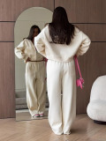 Women's Autumn Winter Zipper Hoodies Wide Leg Pants Set