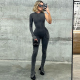 Women's Autumn Winter Sexy Cut-Out Zipper Long Sleeve Stretch Denim Jumpsuit