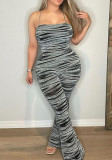 Women's Autumn Striped Low Back Patchwork Jumpsuit