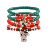 Christmas Beaded Santa Claus Gift Colorful Polymer Clay Bracelet