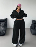 Women's Autumn Winter Casual Zipper Pullover Top Pants Set