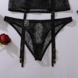 Women's Black Lash Lace See-Through Halter Neck Lingerie Set