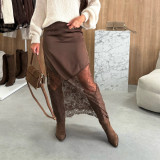 Women's Autumn Winter Sexy Lace Patchwork Bodycon Skirt