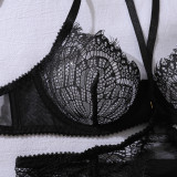 Women's Black Lash Lace See-Through Halter Neck Lingerie Set