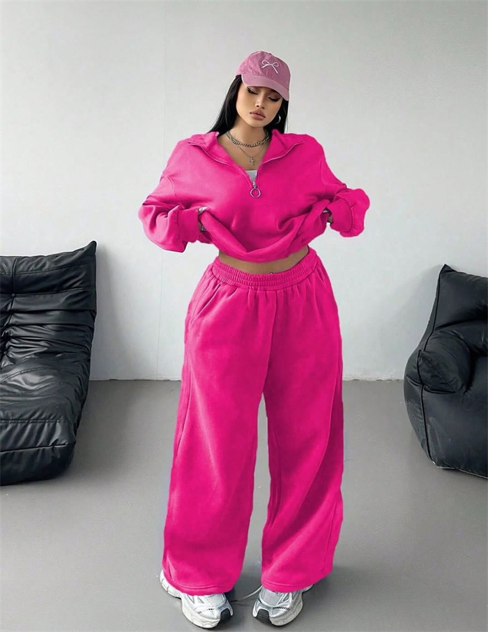 Women's Autumn Winter Casual Zipper Pullover Top Pants Set