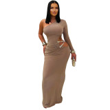 Women's Fashion Sexy Slash Shoulder One Sleeve Slim Fit Dress