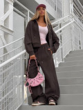 Women's Autumn Winter Zipper Hoodies Wide Leg Pants Set