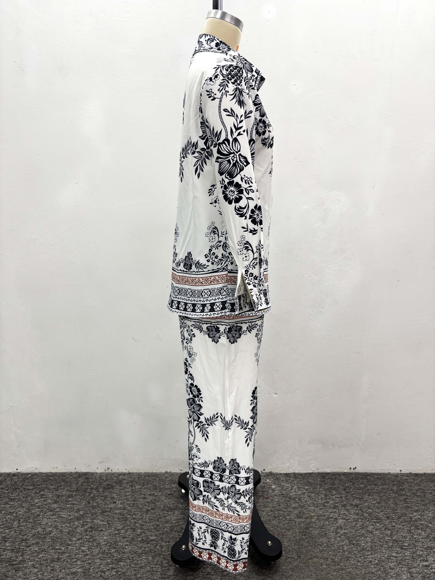 Women's African Trendy Turndown Collar Print Shirt Wide Leg Pants Set