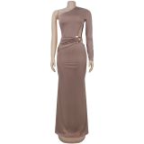 Women's Fashion Sexy Slash Shoulder One Sleeve Slim Fit Dress