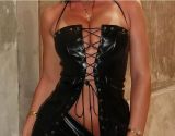 Women's Strapless Lace-Up Corset Pu Leather Top