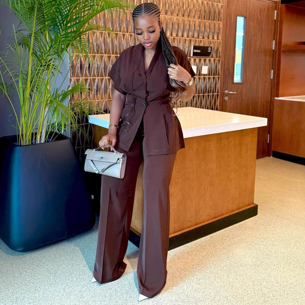 Women's African Fashion Chic Trendy V-Neck Shirt High Waist Pants Set