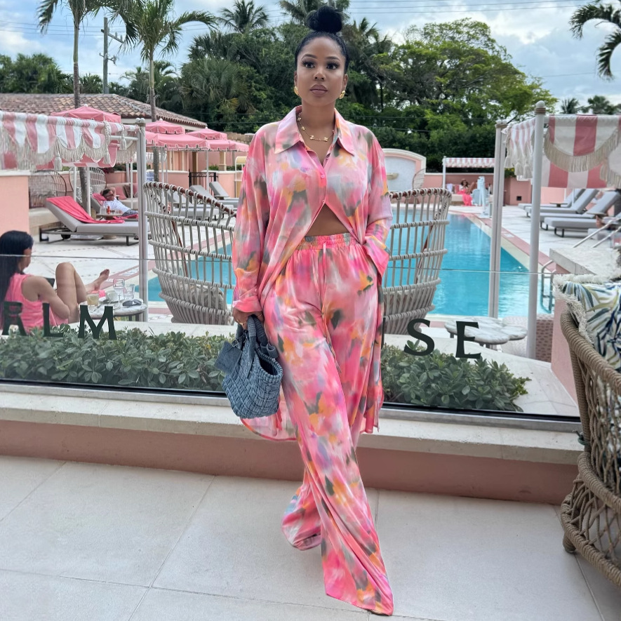 Women's Plus Size African Chic Loose Print Long Shirt Wide Leg Pants Set