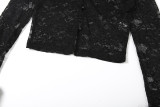 Women's Autumn Winter Fashion Print Fur Collar Lace Patchwork See-Through Pants Set