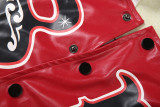 Women's Autumn Slim Fit Print Color Block Pu Leather Jacket