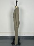 Women's Turndown Collar Knit Long Sleeve Button Sporty Butt Lift Jumpsuit