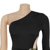 Women's Fashion Sexy Slash Shoulder One Sleeve Slim Fit Dress